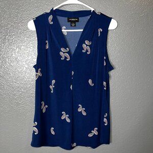 Liz Claiborne Sleeveless Top Paisley Print V-Neck Blouse Casual Medium